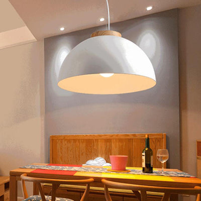 Modern Solid Color Half Round Solid Wood Iron 1-Light Pendant Lamp