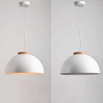 Modern Solid Color Half Round Solid Wood Iron 1-Light Pendant Lamp