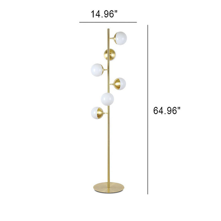 Lampadaire moderne minimaliste en métal et verre à 6 lumières avec boule ronde 