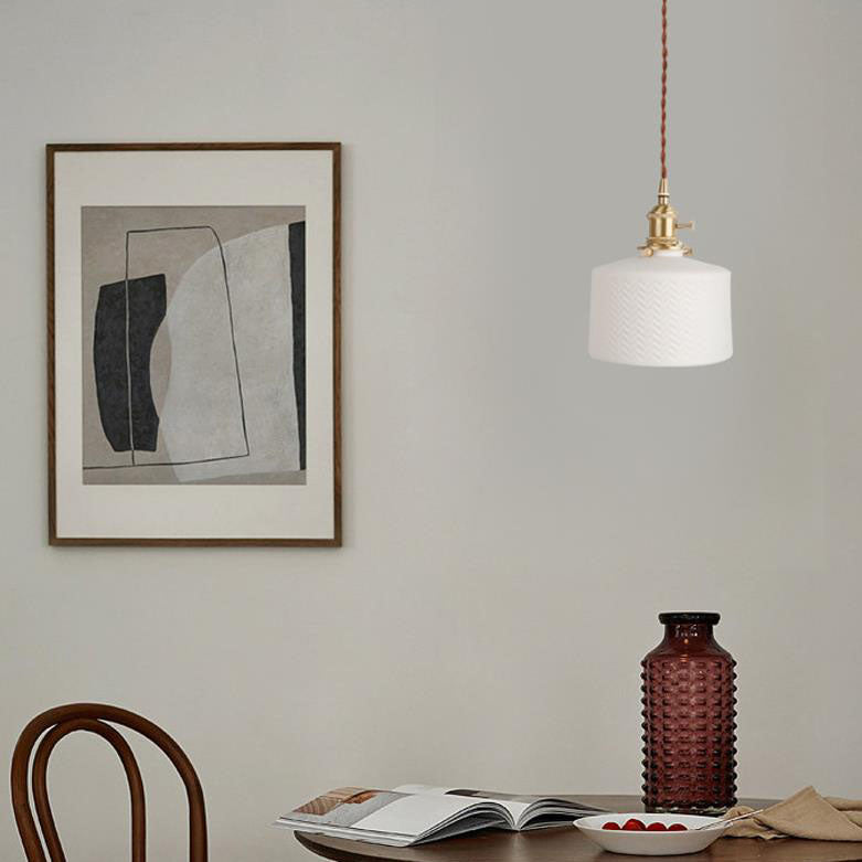Japanese Minimalist Pure White Ceramic 1-Light Pendant Light