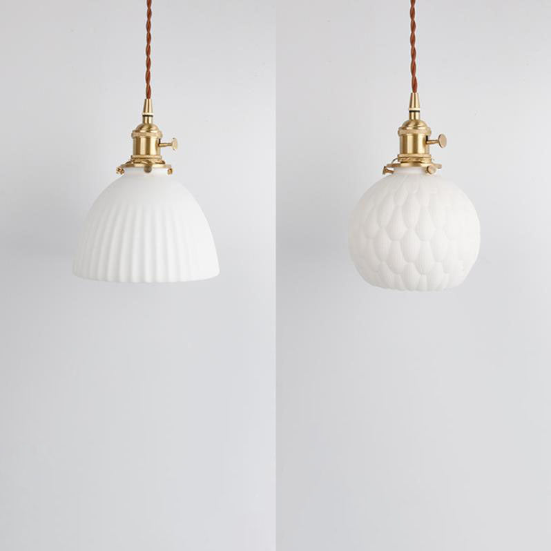 Japanese Minimalist Pure White Ceramic 1-Light Pendant Light