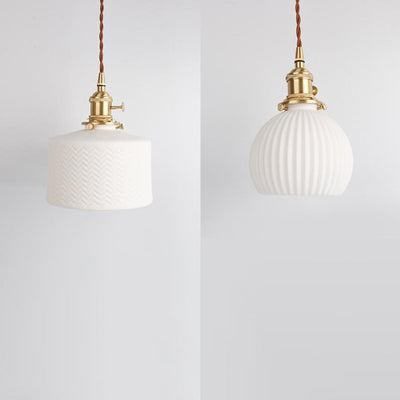 Japanese Minimalist Pure White Ceramic 1-Light Pendant Light
