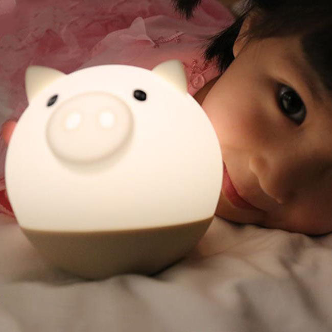 Contemporary Creative Silicone ABS Cartoon Piggy Round LED Kids Night Light Table Lamp For Bedroom