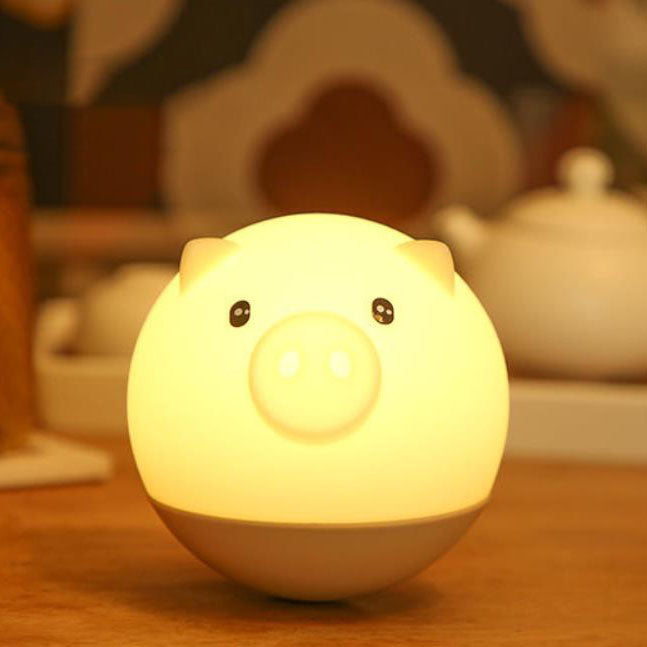 Lámpara de mesa LED infantil de silicona redonda creativa de cerdito de dibujos animados 