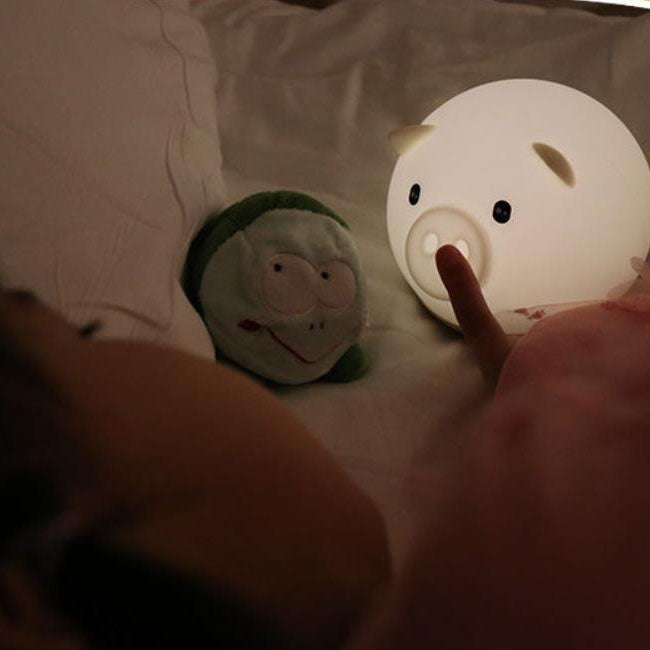 Contemporary Creative Silicone ABS Cartoon Piggy Round LED Kids Night Light Table Lamp For Bedroom