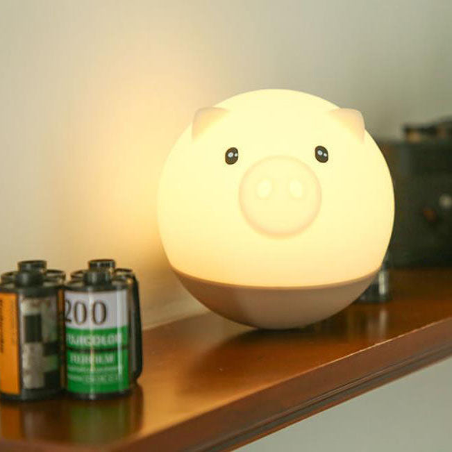 Lámpara de mesa LED infantil de silicona redonda creativa de cerdito de dibujos animados 