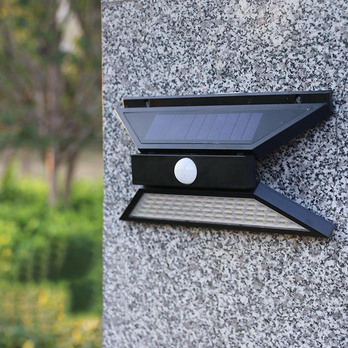 Aplique de pared para patio exterior LED solar impermeable con sensor de movimiento, cuerpo plegable en forma de mariposa de plástico ABS y PVC, estilo minimalista moderno 