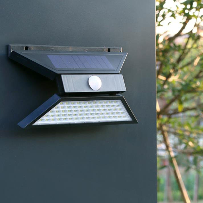 Aplique de pared para patio exterior LED solar impermeable con sensor de movimiento, cuerpo plegable en forma de mariposa de plástico ABS y PVC, estilo minimalista moderno 