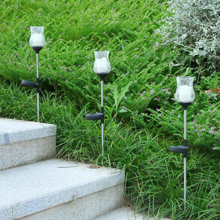 Moderne minimalistische Tulpen-Simulation aus Glas, Edelstahl und ABS, solarbetrieben, wasserdicht, LED-Bodeneinbau-Licht für die Außenrasenlandschaft 