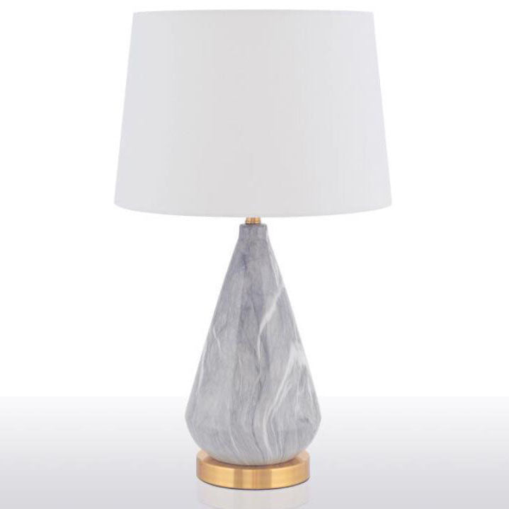 Lámpara de Mesa de 1 Luz de Cerámica Cónica Minimalista Nórdica de Mármol y Tela 