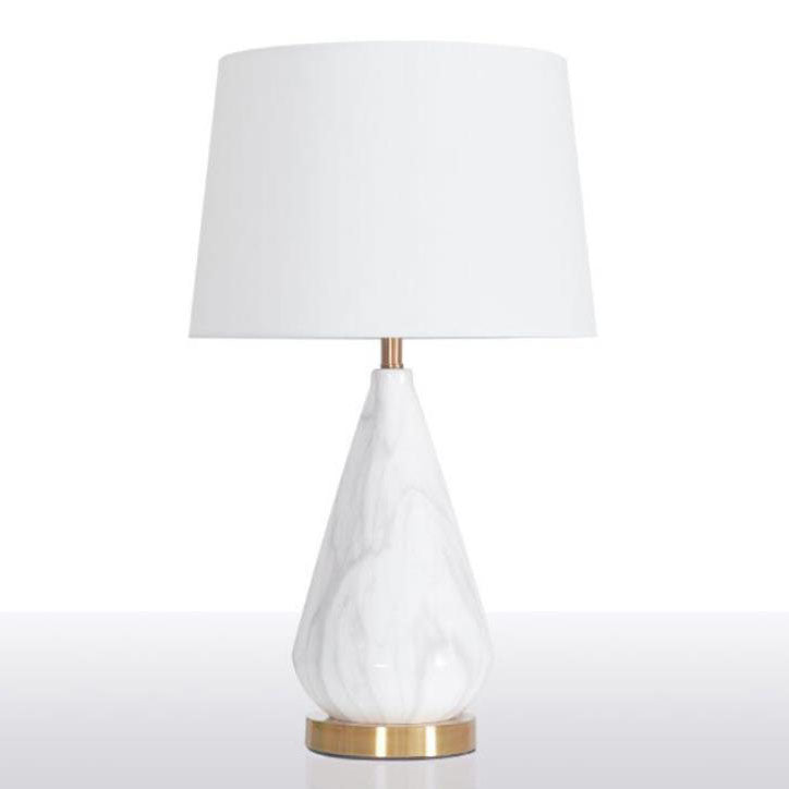 Lámpara de Mesa de 1 Luz de Cerámica Cónica Minimalista Nórdica de Mármol y Tela 
