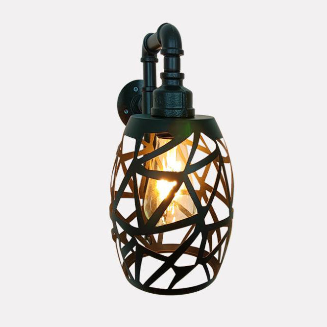 Vintage Industrial Plumbing Hollow Cage Iron 1-Light Wall Sconce Lamp