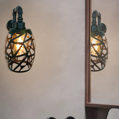 Vintage Industrial Plumbing Hollow Cage Iron 1-Light Wall Sconce Lamp