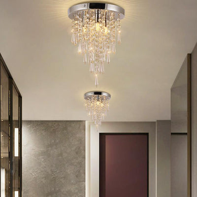 Modern Minimalist Crystal Bead Curtain Round 3-Light Flush Mount Ceiling Light