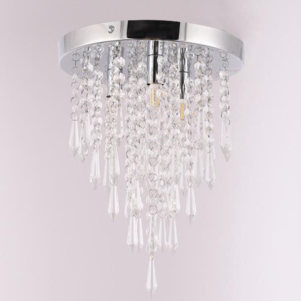 Modern Minimalist Crystal Hardware Bead Curtain Round 3-Light Flush Mount Ceiling Light for Living Room