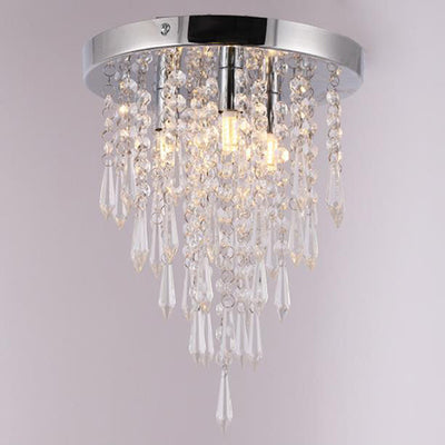 Modern Minimalist Crystal Bead Curtain Round 3-Light Flush Mount Ceiling Light