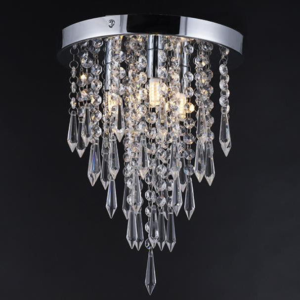 Modern Minimalist Crystal Hardware Bead Curtain Round 3-Light Flush Mount Ceiling Light for Living Room