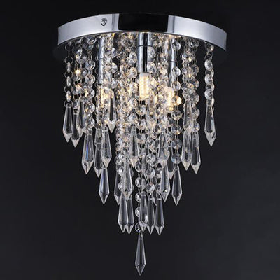 Modern Minimalist Crystal Bead Curtain Round 3-Light Flush Mount Ceiling Light
