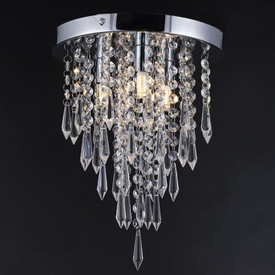 Modern Minimalist Crystal Bead Curtain Round 3-Light Flush Mount Ceiling Light