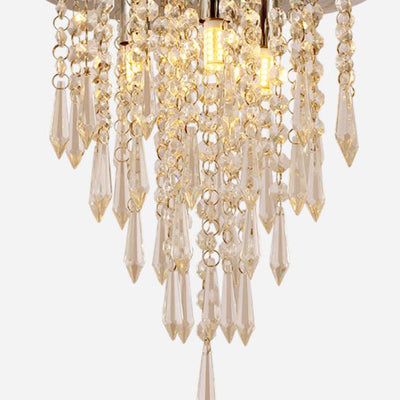 Modern Minimalist Crystal Bead Curtain Round 3-Light Flush Mount Ceiling Light