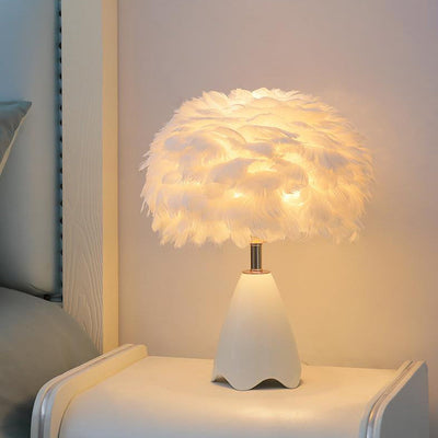 Nordic Minimalist Feather Ceramic Base 1-Light Table Lamp