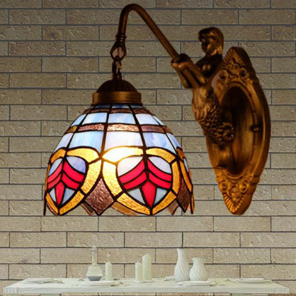 Vintage Tiffany gefärbte florale Glaskuppel 1-Licht Wandleuchte Lampe 