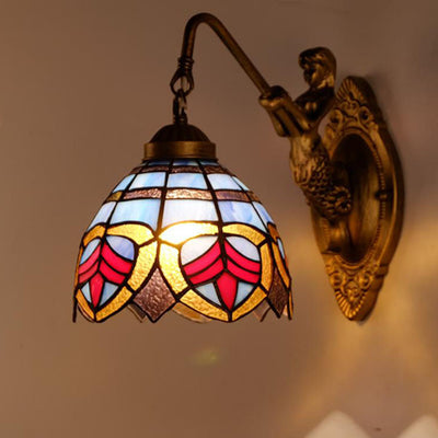 Vintage Tiffany gefärbte florale Glaskuppel 1-Licht Wandleuchte Lampe 
