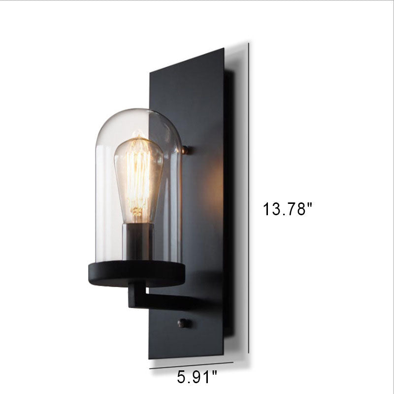 Applique Murale Rétro Minimaliste à Une Lumière avec Colonne en Verre et Plaque Carrée en Fer 