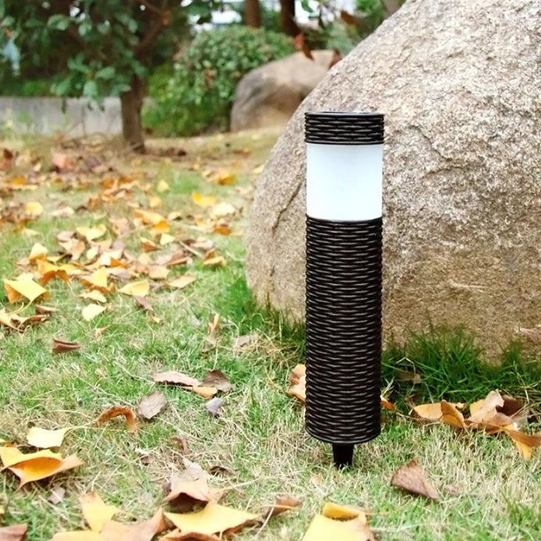 Outdoor Solar Rattan Cylindrical LED Garden Lawn Ground Insert Landscape Light
