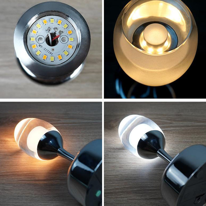 Lámpara de mesa LED con luz nocturna USB de hierro, acrílico y cromo estilo nórdico contemporáneo Wine para salón y dormitorio 