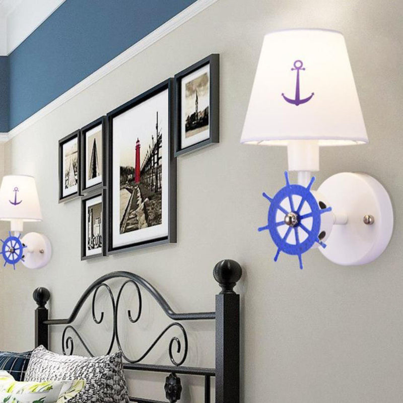 Cartoon Creative Rudder Fabric 1-Light Kids Wall Sconce Lamp