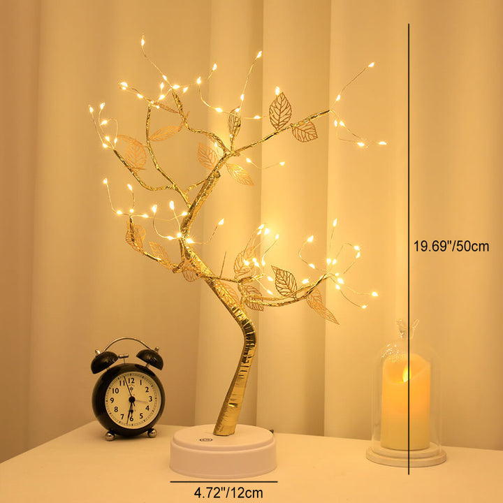 Modern Art Deco Simulation Gold Leaf Tree LED Tree Decoration Table Lamp for Living Room