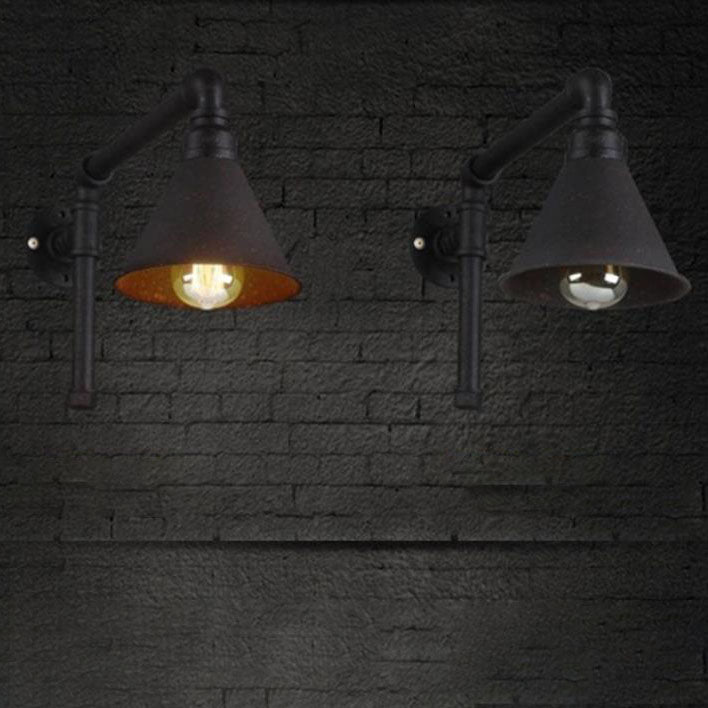Industrial Vintage Plumbing Cone Iron 1-Light Wall Sconce Lamp