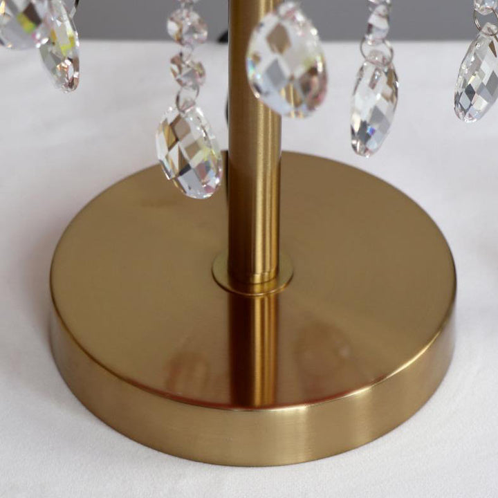 Lámpara de mesa contemporánea y creativa de hierro con plumas, cristal redondo y borlas, de 1 luz, para dormitorio 