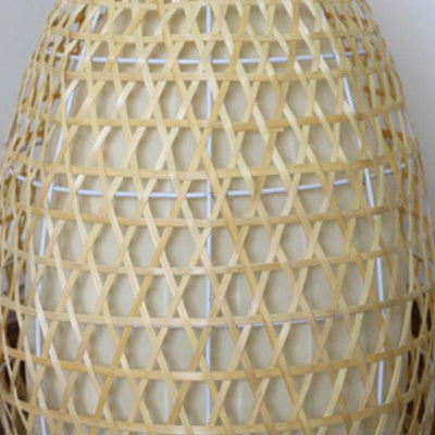 Vintage Chinese Bamboo Weaving Parchment Oval 1-Light Standing Floor Lamp