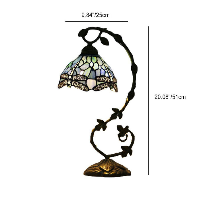 Traditional European Dragonfly Stained Glass Resin Vine 1-Light Table Lamp for Bedroom