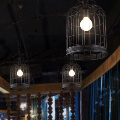 Industrial Vintage Iron Birdcage Design 1-Light Pendant Light