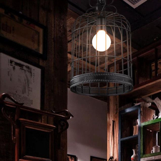 Industrial Vintage Iron Birdcage Design 1-Light Pendant Light