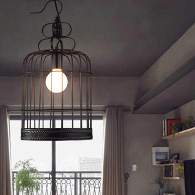 Industrial Vintage Iron Birdcage Design 1-Light Pendant Light