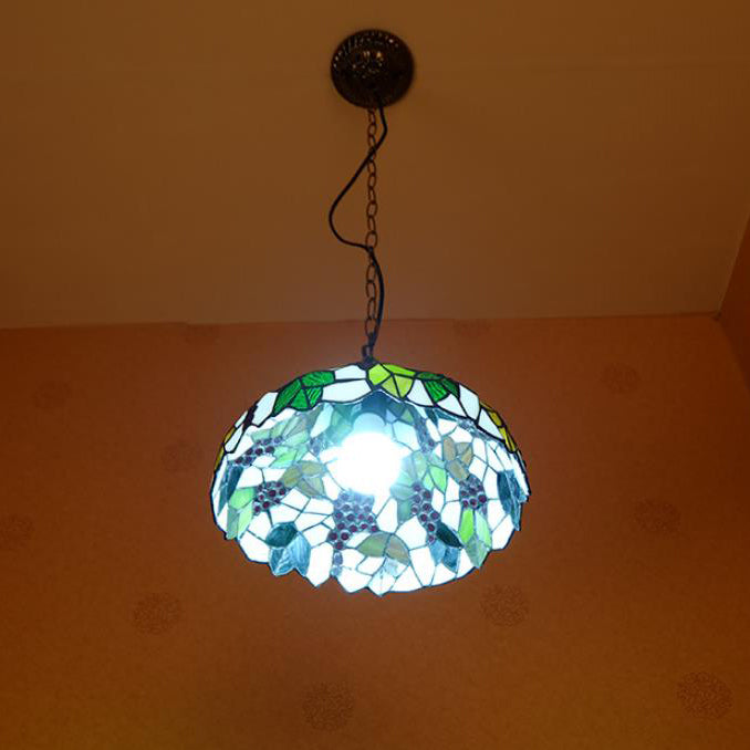 Traditional Tiffany Grape Fruit Stained Glass Iron 1-Light Pendant Light For Living Room