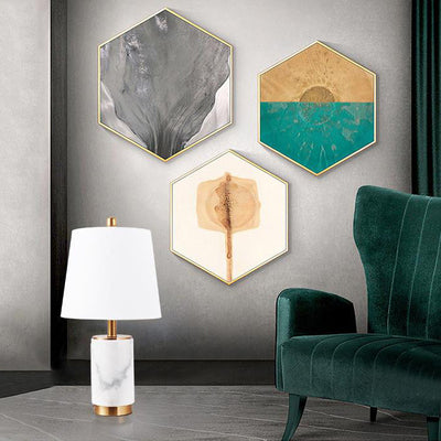 Lampe de table à 1 lumière avec base en colonne de marbre et abat-jour en tissu de luxe nordique 