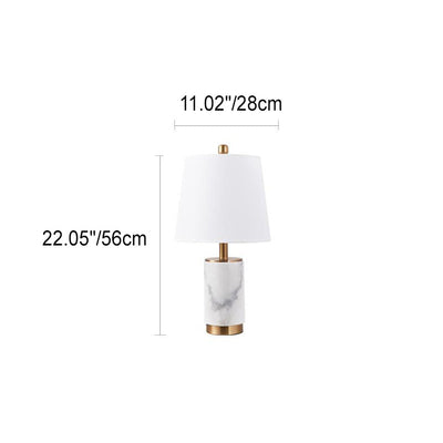 Lampe de table à 1 lumière avec base en colonne de marbre et abat-jour en tissu de luxe nordique 