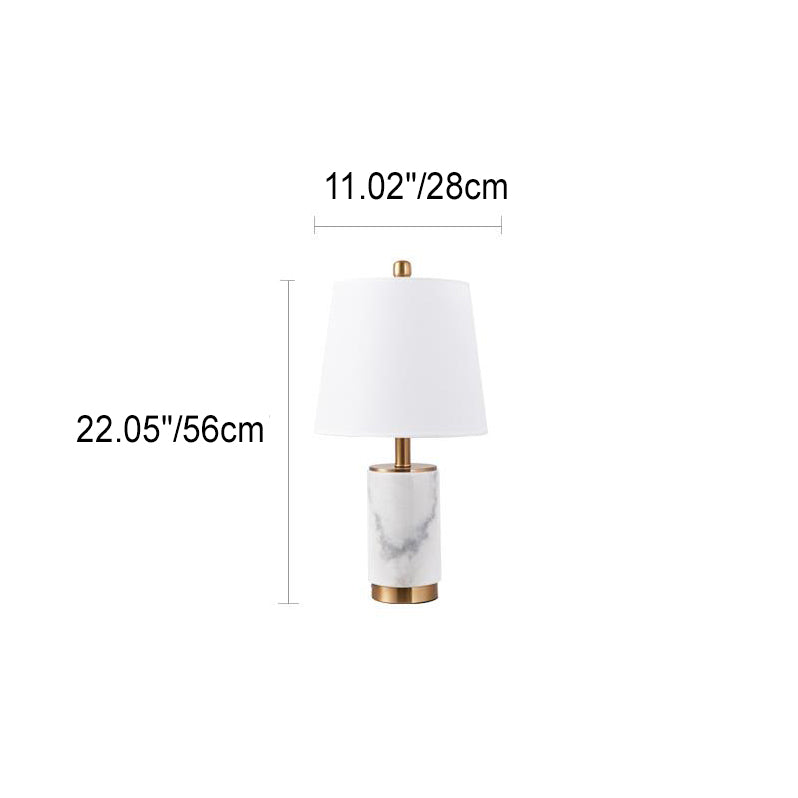 Lampe de table à 1 lumière avec base en colonne de marbre et abat-jour en tissu de luxe nordique 