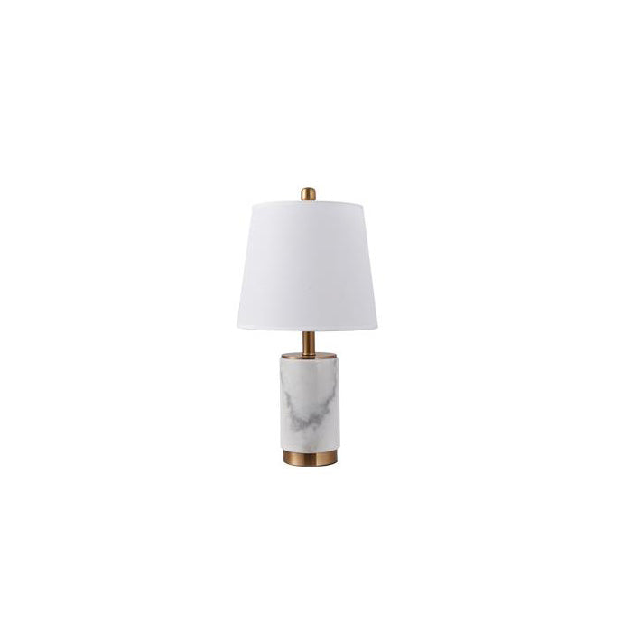 Lampe de table à 1 lumière avec base en colonne de marbre et abat-jour en tissu de luxe nordique 