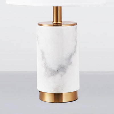 Lampe de table à 1 lumière avec base en colonne de marbre et abat-jour en tissu de luxe nordique 