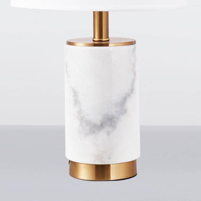 Lampe de table à 1 lumière avec base en colonne de marbre et abat-jour en tissu de luxe nordique 