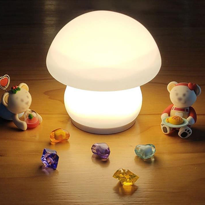 Lámpara de Mesa LED de Luz Nocturna de Silicona Pura Blanca de Champiñón Moderno 