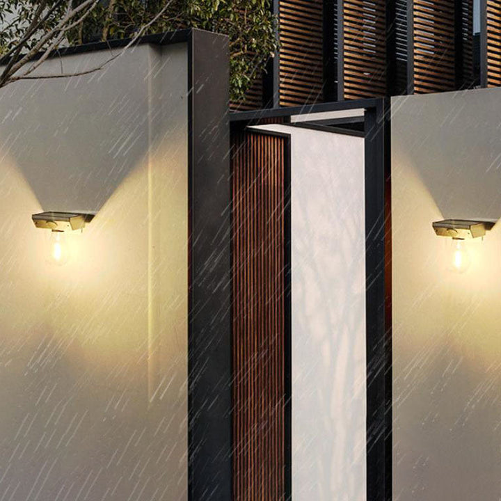 Modern Minimalist Solar Outdoor Human Sensor Super Bright Tungsten Bulb LED Waterproof Patio Wall Sconce Lamp