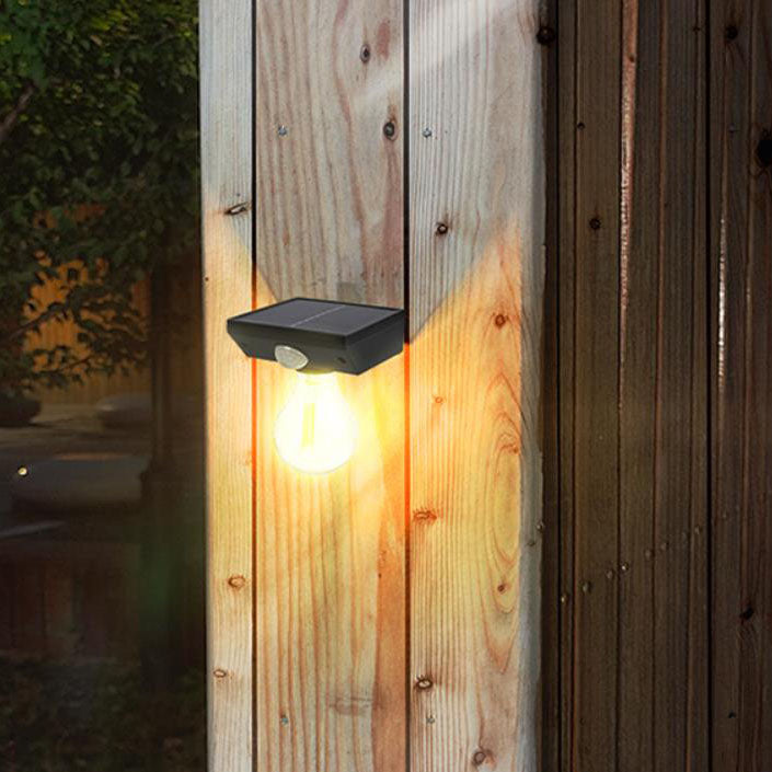 Modern Minimalist Solar Outdoor Human Sensor Super Bright Tungsten Bulb LED Waterproof Patio Wall Sconce Lamp