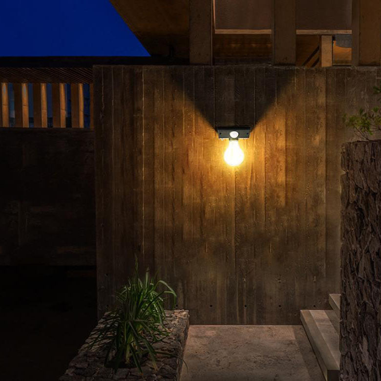 Modern Minimalist Solar Outdoor Human Sensor Super Bright Tungsten Bulb LED Waterproof Patio Wall Sconce Lamp